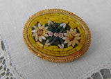 Vintage Sunflower Micro Mosaic Brooch Pin Italy