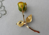 Vintage Giovanni Enameled Single Stem Yellow Rose Pin Brooch