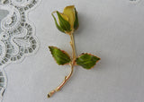 Vintage Giovanni Enameled Single Stem Yellow Rose Pin Brooch