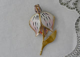 Vintage Enameled Pink and White Daylily Orchid Brooch Pin