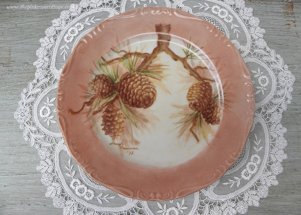 Vintage Hand Painted Pinecone Trinket Plate