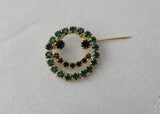 Vintage Green Rhinestone Smiley Face Smile Pin