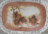 Vintage Hand Painted Evergreens and Pinecone Plate Tidbit Tray