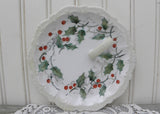 Vintage Hand Painted Handled Christmas Holly Tidbit Plate