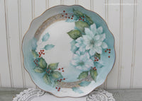 Vintage Hand Painted White Poinsettia and Holly Christmas Plate