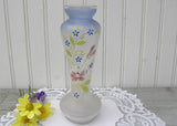 Antique Hand Painted Enameled Pink White and Blue Floral Vase - The Pink Rose Cottage 