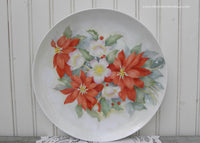 Vintage Hand Painted Poinsettia and Christmas Rose Plate