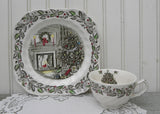 Set of 4 Johnson Brothers Ironstone Merry Christmas Teacup and Snack Plates