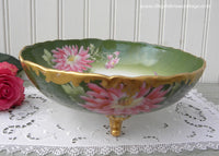 Vintage Hand Painted Chrysanthemum Footed Bowl