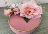 Vintage Pink Velvet Valentine Box Lid with Pink Rose