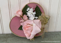 Vintage Pink Velvet Valentine Box Lid with Pink Rose