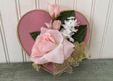 Vintage Pink Velvet Valentine Box Lid with Pink Rose
