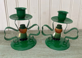 Pair of Vintage St Patrick's Day Candle Holders with Leprechauns