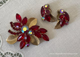 Vintage Weiss Ruby Red Rhinestone Pin and Earrings Set