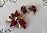 Vintage Weiss Ruby Red Rhinestone Pin and Earrings Set