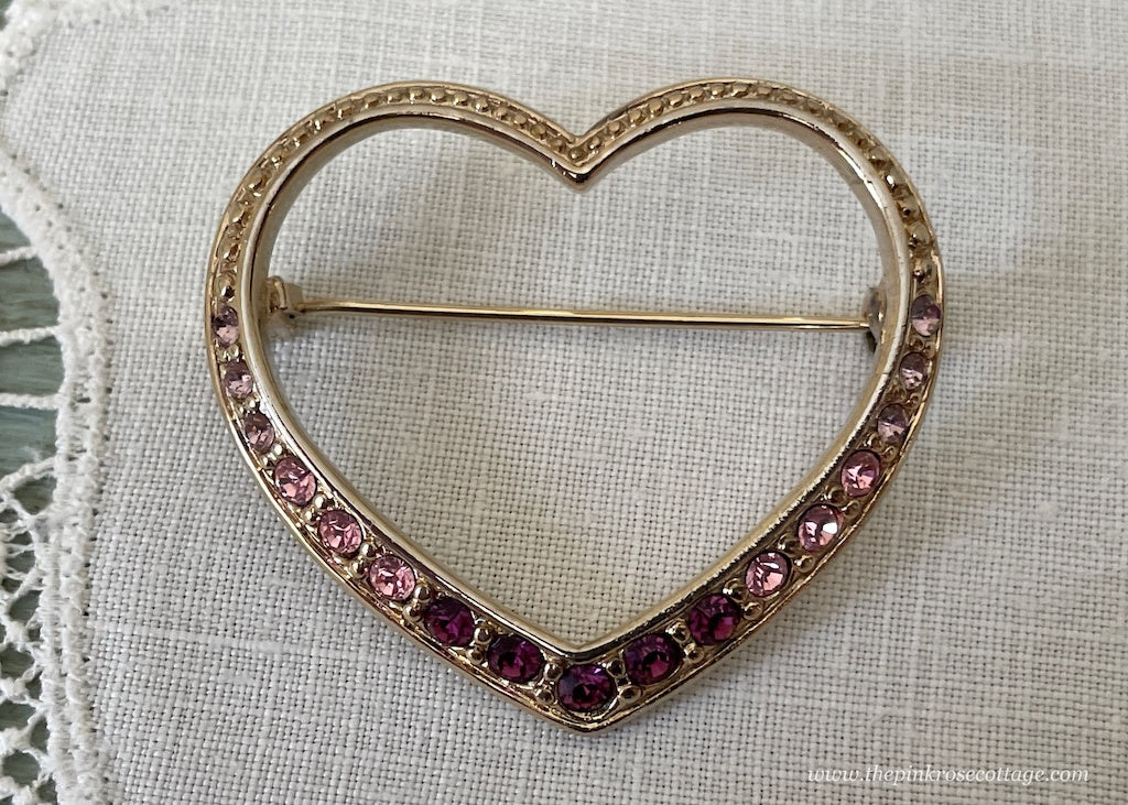 Vintage Variegated Pink and Purple Rhinestone Heart Pin