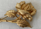 Vintage Charel Gold Tone Long Stem Rose Brooch Pin