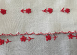 Vintage Embroidered Red Daisy Valentines Day Handkerchief