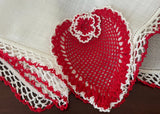 Vintage Crocheted Valentine's Red Heart Handkerchief