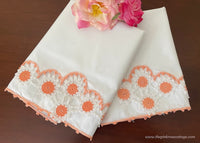 Pair of Vintage Springmaid Coral Peach and White Hand Crocheted Lace Pillowcases