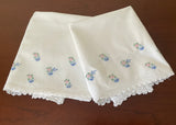 Vintage Hand Embroidered Pink and Blue Forget Me Nots Pillowcases Tubing