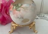 Vintage Hand Painted Coral Rose Open Easter Egg with Stand