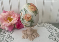 Vintage Hand Painted Peach and White Roses Easter Egg on Pedestal