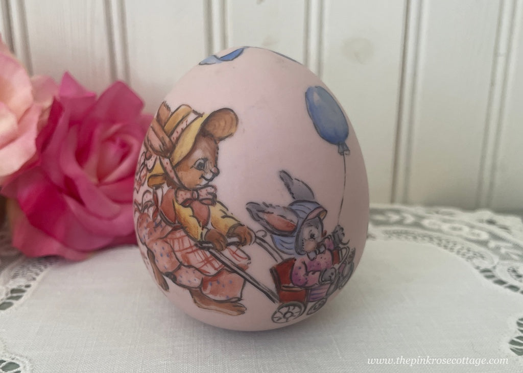 Vintage Hand Painted Easter Egg with Mommy Baby Bunny and More