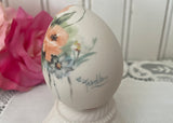 Vintage Hand Painted Peach Poppies and Blue Flowers Egg with Holder