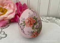 Vintage Hand Painted China Coral Roses on Soft Purple Egg