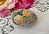 Vintage Hand Painted Yellow Roses and Forget Me Nots Egg