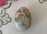 Vintage Hand Painted Trio of Yellow Roses Egg with Holder