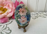 Vintage Hand Painted Pink Roses with Violets Easter Egg