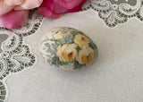 Vintage Hand Painted Yellow Roses and Blue Flowers Egg with Holder