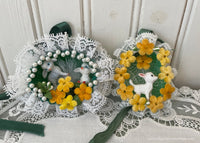 Two Vintage Hand Made Real Egg Easter Diorama Ornaments Lamb Buttercups