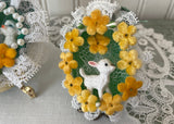 Two Vintage Hand Made Real Egg Easter Diorama Ornaments Lamb Buttercups