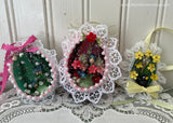 3 Vintage Hand Made Real Egg Easter Diorama Ornaments with Birds