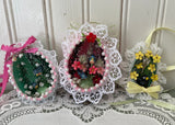 3 Vintage Hand Made Real Egg Easter Diorama Ornaments with Birds