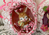 Vintage Hand Made Real Egg Easter Diorama Ornaments Bunnies with Pink