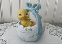 Vintage Lefton China Easter Egg Basket with Duckling Trinket Box