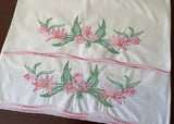Vintage Hand Embroidered Pink Tulips Pillowcases