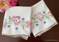 Vintage Hand Embroidered Colorful Crocus Pillowcases