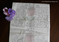 Unused Vintage Madeira Hand Embroidered Tulip Pillowcases - The Pink Rose Cottage 